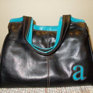Liz Claiborne Faux Leather black and blue tote